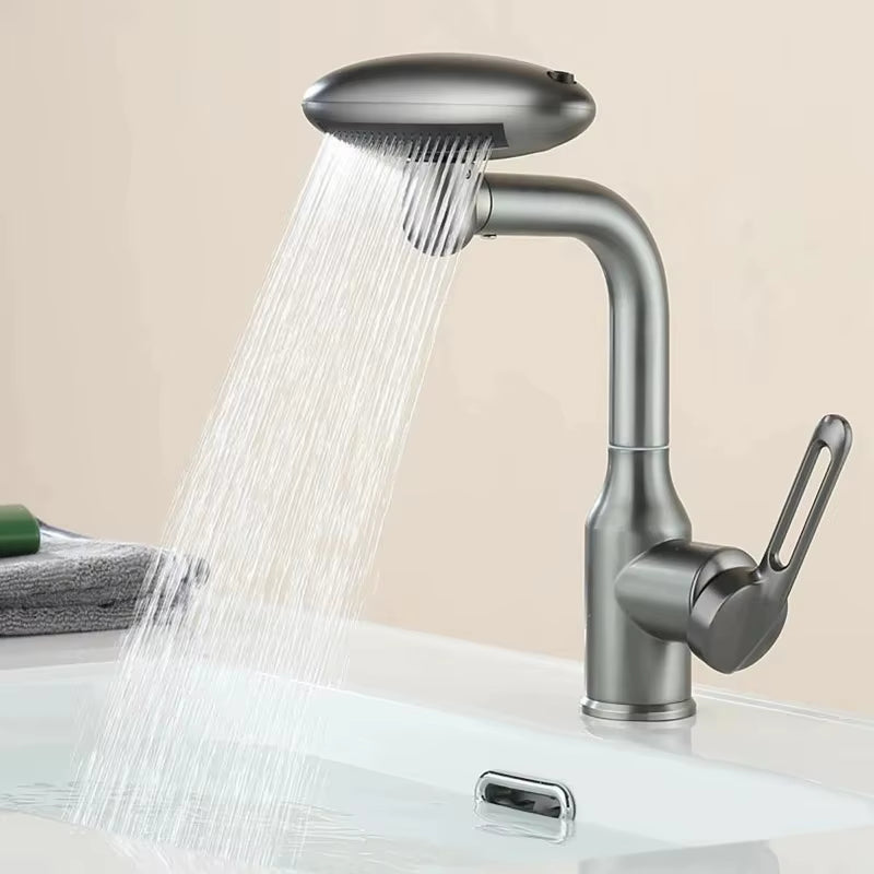 Elegant 4-Mode Waterfall Bathroom Faucet – 360° Rotating Spray Tap with Hot & Cold Mixer