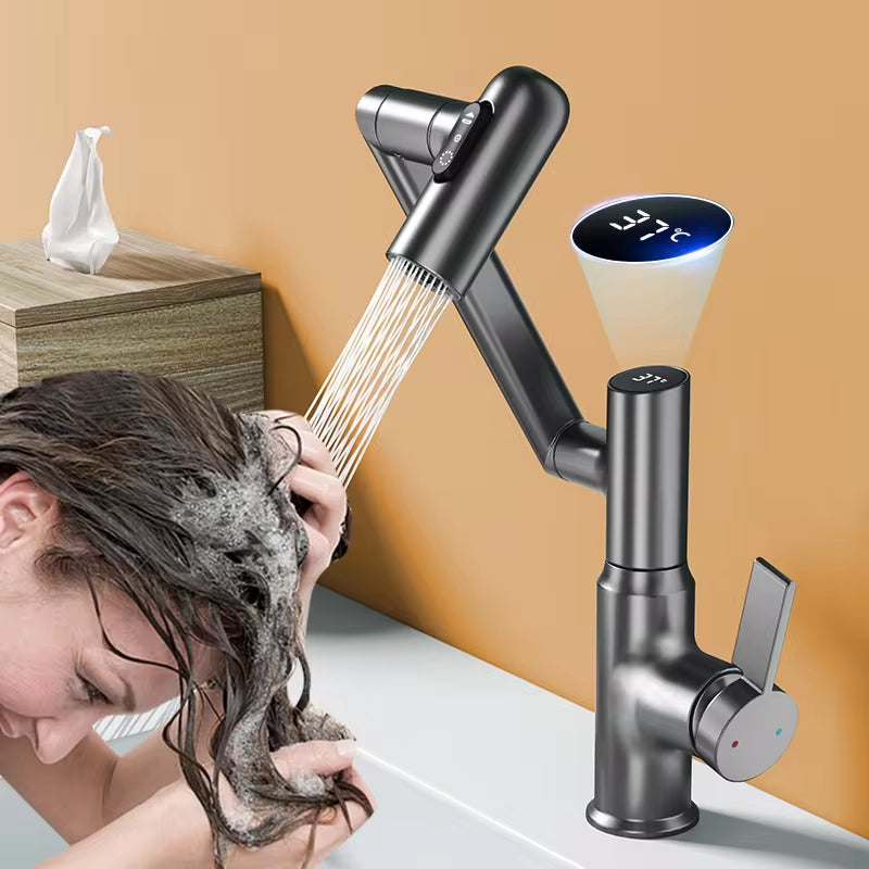 LED Digital Display Bathroom Faucet – 360° Rotating Mixer Tap with Hot & Cold Water and Multi-Function Sprayer