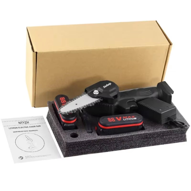 Powerful 1080W Mini Chainsaw – 4-Inch 88VF Cordless Electric Saw with Upgraded Battery for Wood Cutting, Pruning & Garden Work