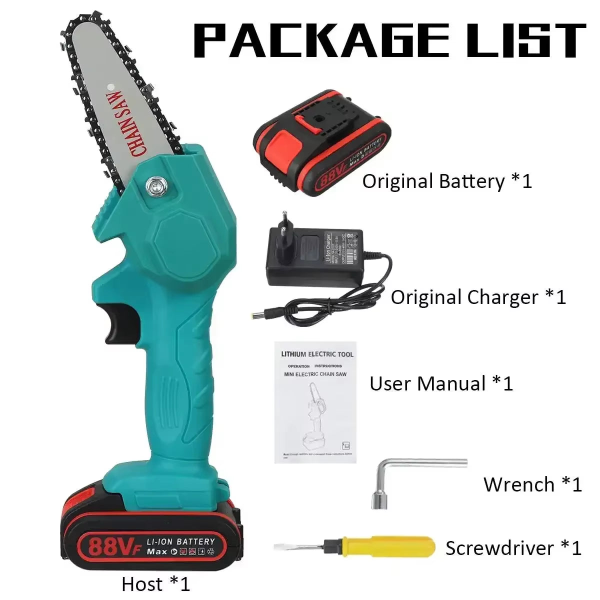 Powerful 1080W Mini Chainsaw – 4-Inch 88VF Cordless Electric Saw with Upgraded Battery for Wood Cutting, Pruning & Garden Work