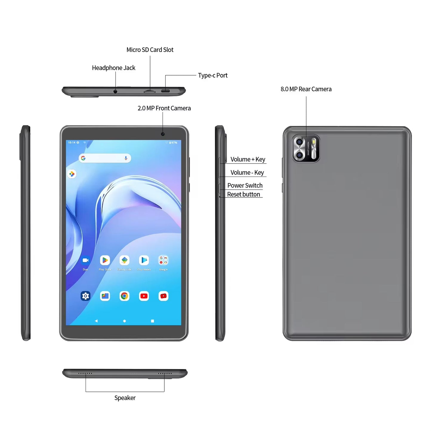 8" Android 13 Tablet – 8GB RAM, 64GB Storage, 1TB Expandable, HD Display, 5000mAh Battery
