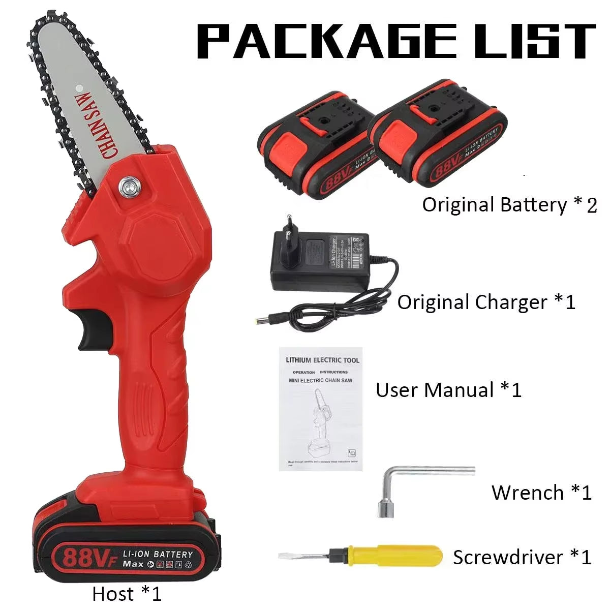 Powerful 1080W Mini Chainsaw – 4-Inch 88VF Cordless Electric Saw with Upgraded Battery for Wood Cutting, Pruning & Garden Work