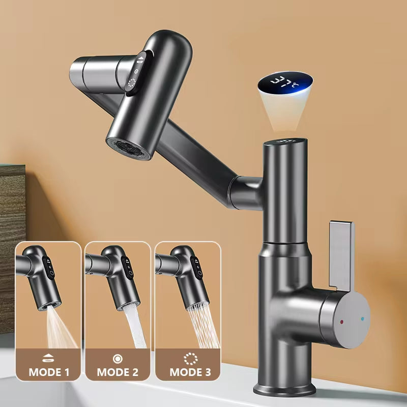 LED Digital Display Bathroom Faucet – 360° Rotating Mixer Tap with Hot & Cold Water and Multi-Function Sprayer
