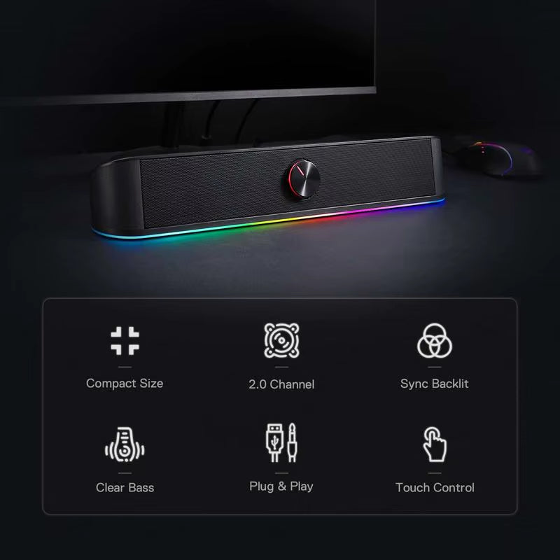 π GS560 RGB USB Desktop Soundbar β 2.0 Channel Computer Speakers with Audio-Light Sync