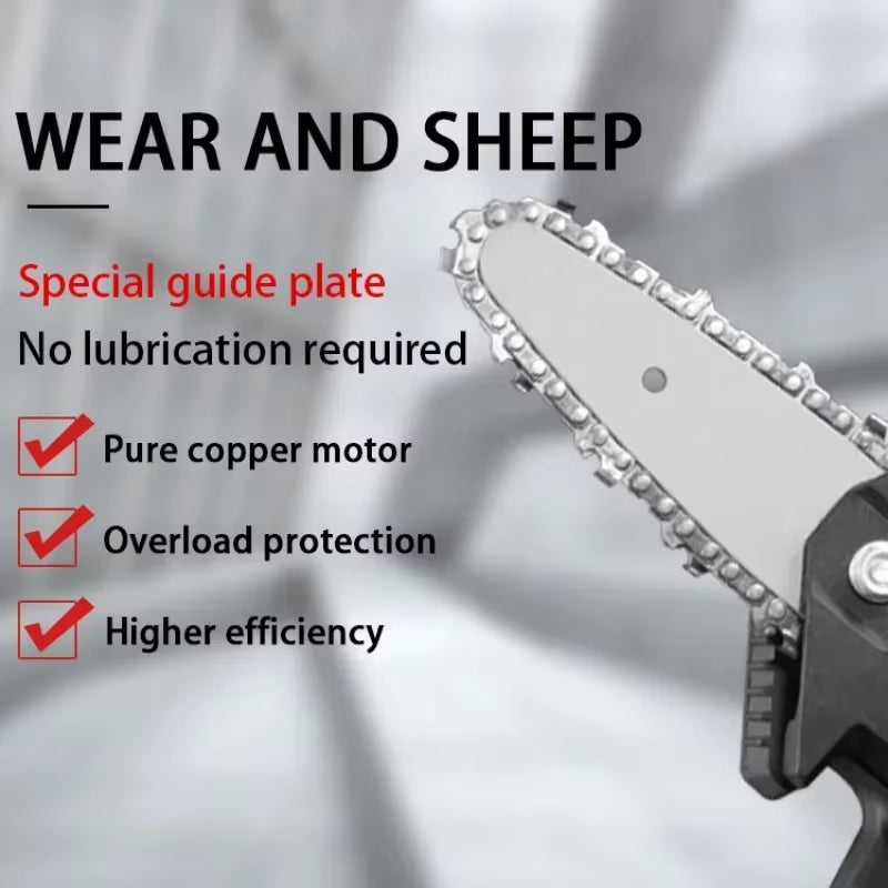 Powerful 1080W Mini Chainsaw – 4-Inch 88VF Cordless Electric Saw with Upgraded Battery for Wood Cutting, Pruning & Garden Work
