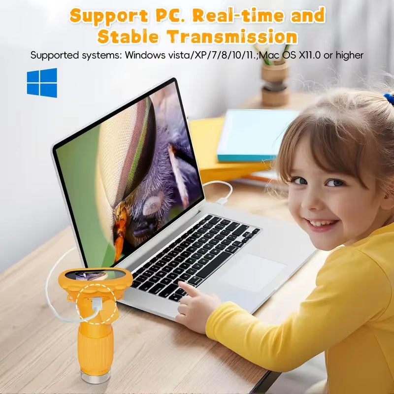 Children’s Digital Microscope – 1000X HD Display Screen Microscope with LED Light, Camera & Video (Yellow)