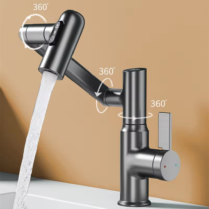 LED Digital Display Bathroom Faucet – 360° Rotating Mixer Tap with Hot & Cold Water and Multi-Function Sprayer