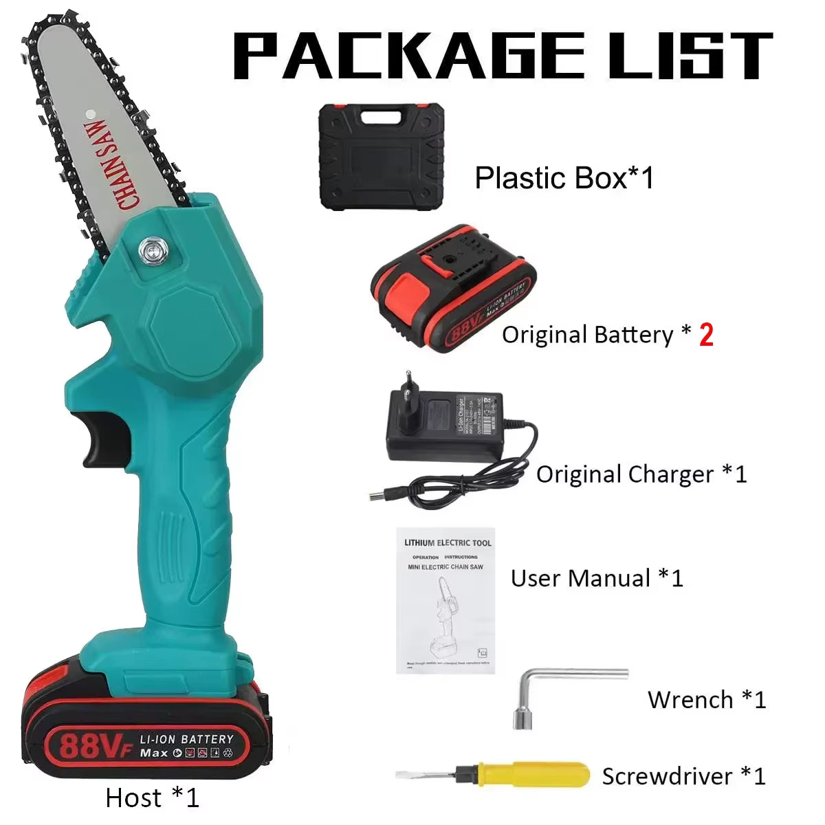 Powerful 1080W Mini Chainsaw – 4-Inch 88VF Cordless Electric Saw with Upgraded Battery for Wood Cutting, Pruning & Garden Work