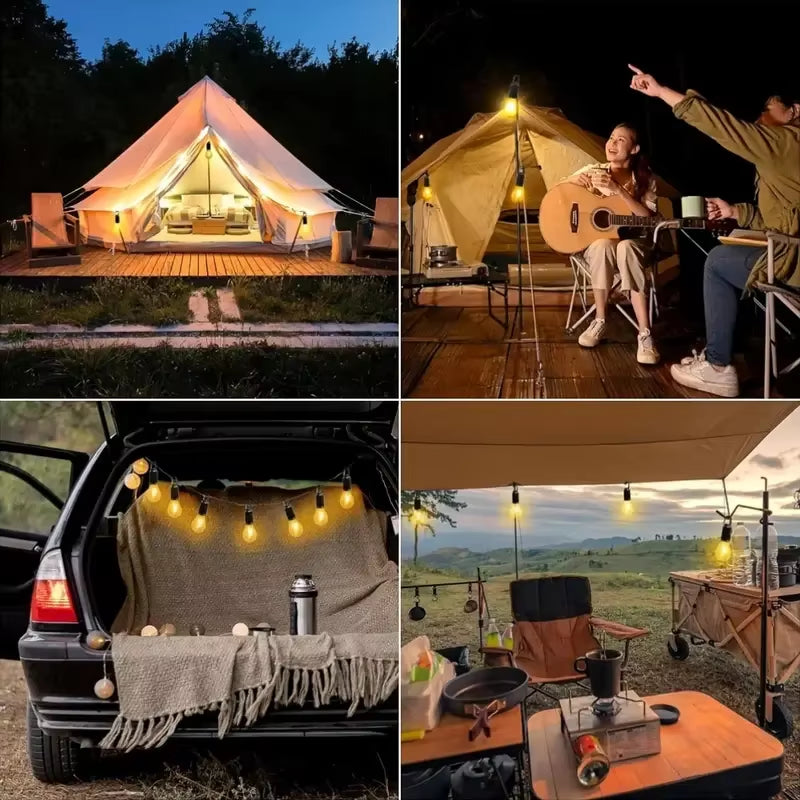 1/2Pcs Solar Camping Tent Light – Outdoor LED Tungsten Filament Bulb with Light Strip & 3 Lighting Modes