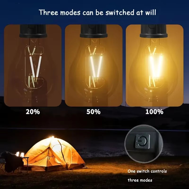 1/2Pcs Solar Camping Tent Light – Outdoor LED Tungsten Filament Bulb with Light Strip & 3 Lighting Modes
