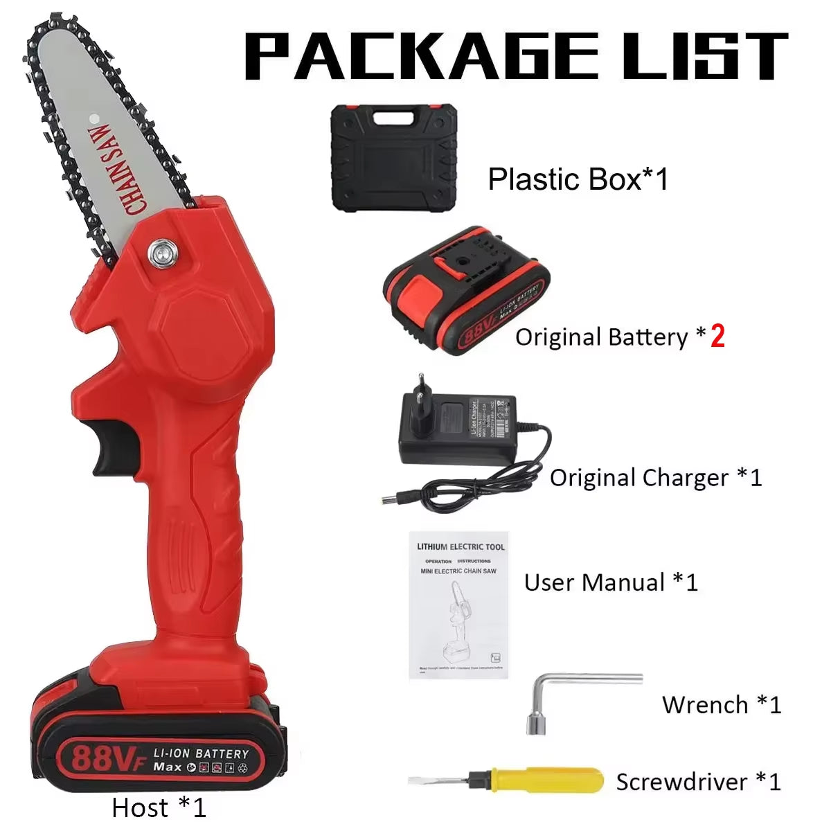 Powerful 1080W Mini Chainsaw – 4-Inch 88VF Cordless Electric Saw with Upgraded Battery for Wood Cutting, Pruning & Garden Work