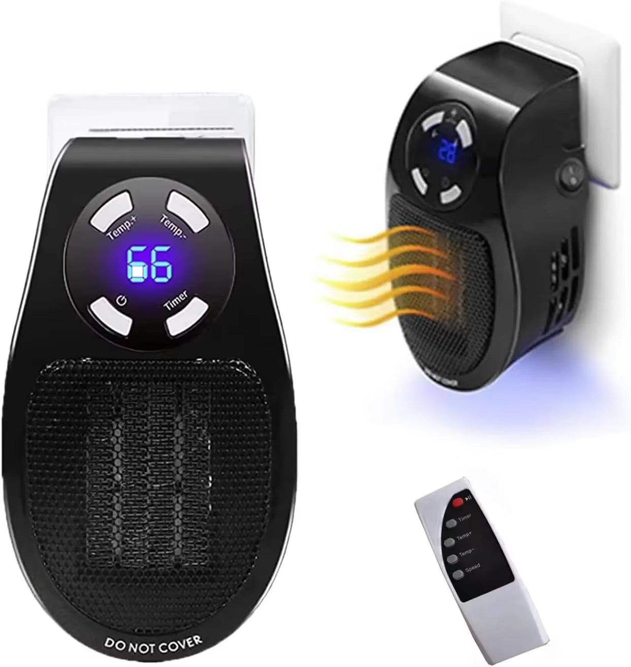 500W Smart Wall Outlet Electric Heater – Adjustable Thermostat, Timer & LED Display Plug-In Space Heater