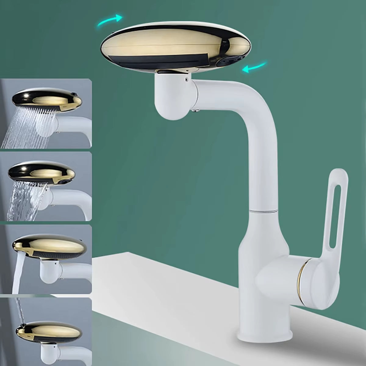 Elegant 4-Mode Waterfall Bathroom Faucet – 360° Rotating Spray Tap with Hot & Cold Mixer