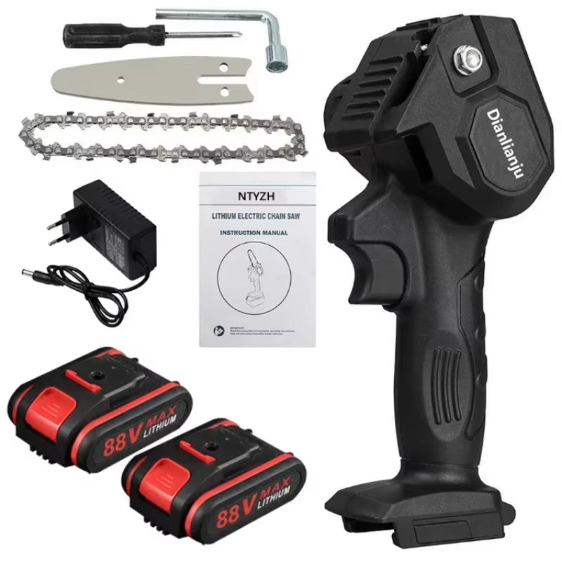 Powerful 1080W Mini Chainsaw – 4-Inch 88VF Cordless Electric Saw with Upgraded Battery for Wood Cutting, Pruning & Garden Work