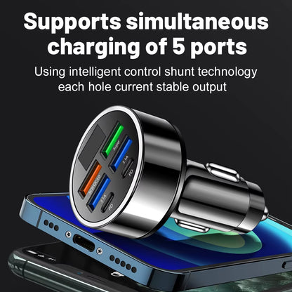 100W 6 Port Car Charger With Fast Charging - Type C Adapter in Car for Iphone Samsung Huawei Xiaomi Etc.