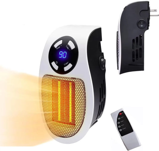 500W Smart Wall Outlet Electric Heater – Adjustable Thermostat, Timer & LED Display Plug-In Space Heater