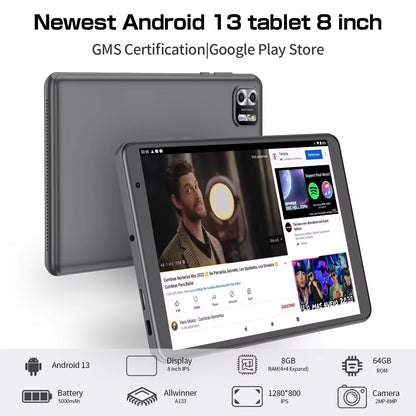 8" Android 13 Tablet – 8GB RAM, 64GB Storage, 1TB Expandable, HD Display, 5000mAh Battery