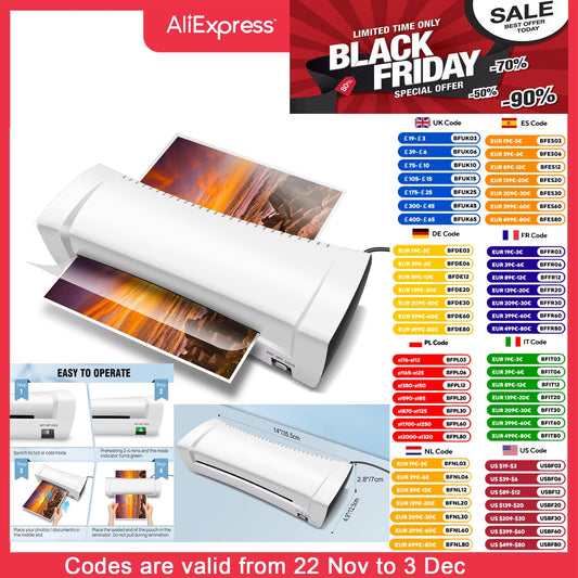 🔥 Compact Thermal Laminator – Fast Warm-Up, Hot & Cold Modes – For A4/A5/A6 Documents – Lightweight & Portable Design