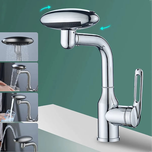 Elegant 4-Mode Waterfall Bathroom Faucet – 360° Rotating Spray Tap with Hot & Cold Mixer