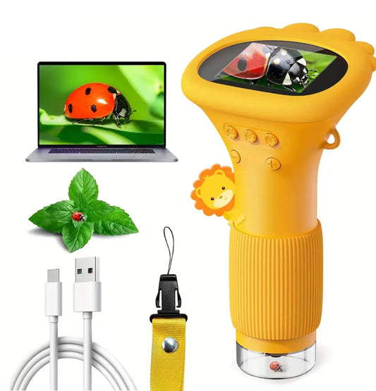 Children’s Digital Microscope – 1000X HD Display Screen Microscope with LED Light, Camera & Video (Yellow)