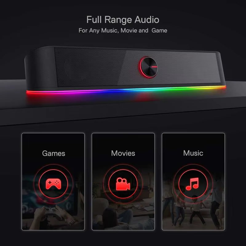 🔊 GS560 RGB USB Desktop Soundbar – 2.0 Channel Computer Speakers with Audio-Light Sync