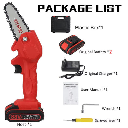 Powerful 1080W Mini Chainsaw – 4-Inch 88VF Cordless Electric Saw with Upgraded Battery for Wood Cutting, Pruning & Garden Work