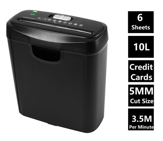 Compact 6-Sheet Paper Shredder for Home Office – Strip Cut, 10L Bin, Electric & Efficient