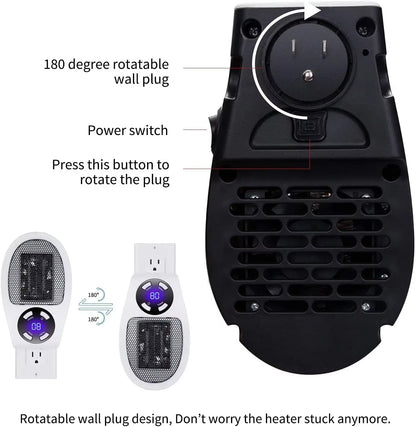 500W Smart Wall Outlet Electric Heater – Adjustable Thermostat, Timer & LED Display Plug-In Space Heater